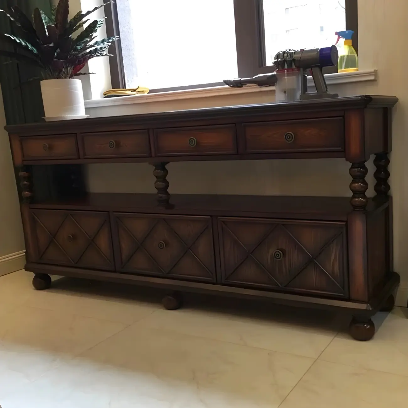 Vintage Geometric Wooden Sideboard with Storage Drawers Image - 23 | homeyfad