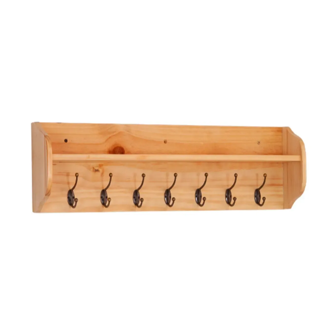 Practical Wooden Wall-Mounted Coat Rack with Hooks & Shelves Image - 6
