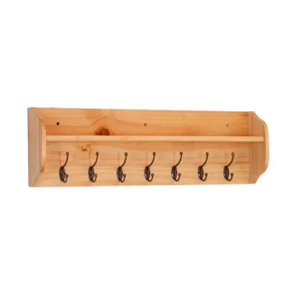 Practical Wooden Wall-Mounted Coat Rack with Hooks & Shelves Image - 6