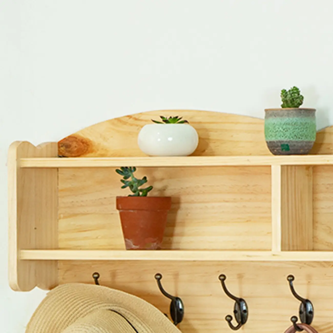 Practical Wooden Wall-Mounted Coat Rack with Hooks & Shelves Image - 7 | homeyfad