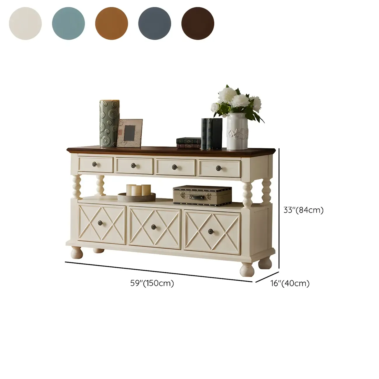 Vintage Geometric Wooden Sideboard with Storage Drawers Image - 28