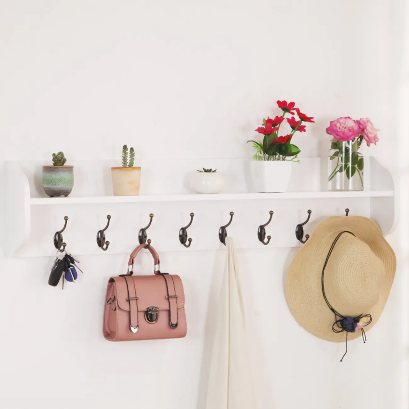 Practical Wooden Wall-Mounted Coat Rack with Hooks & Shelves Image - 13 | homeyfad