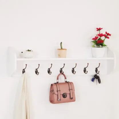 Practical Wooden Wall-Mounted Coat Rack with Hooks & Shelves Image - 15
