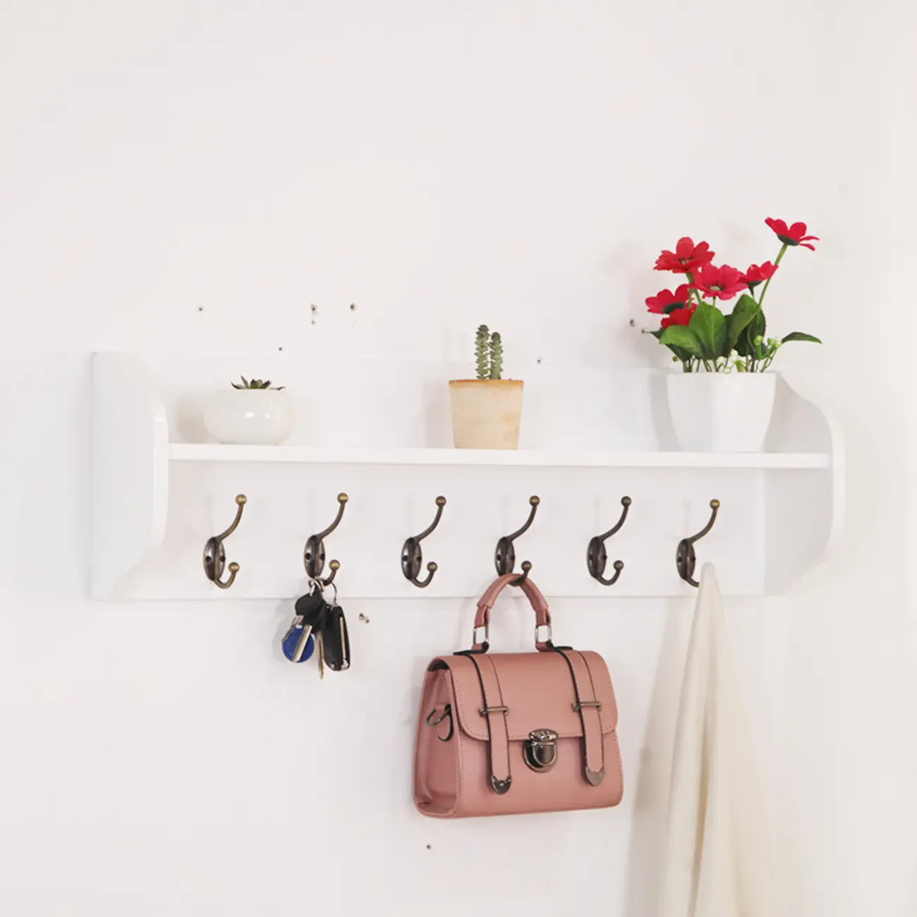 Practical Wooden Wall-Mounted Coat Rack with Hooks & Shelves Image - 18 | homeyfad