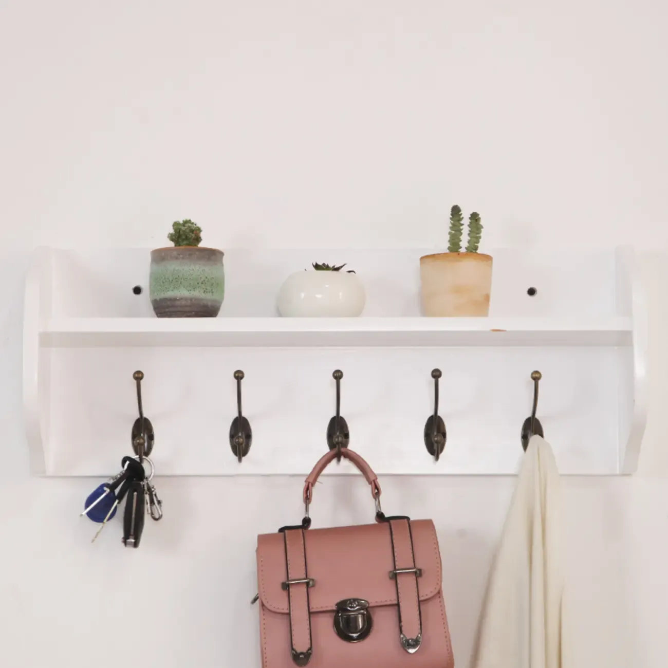 Practical Wooden Wall-Mounted Coat Rack with Hooks & Shelves Image - 20