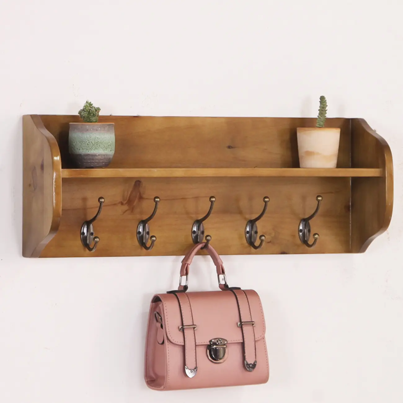 Practical Wooden Wall-Mounted Coat Rack with Hooks & Shelves Image - 21 | homeyfad