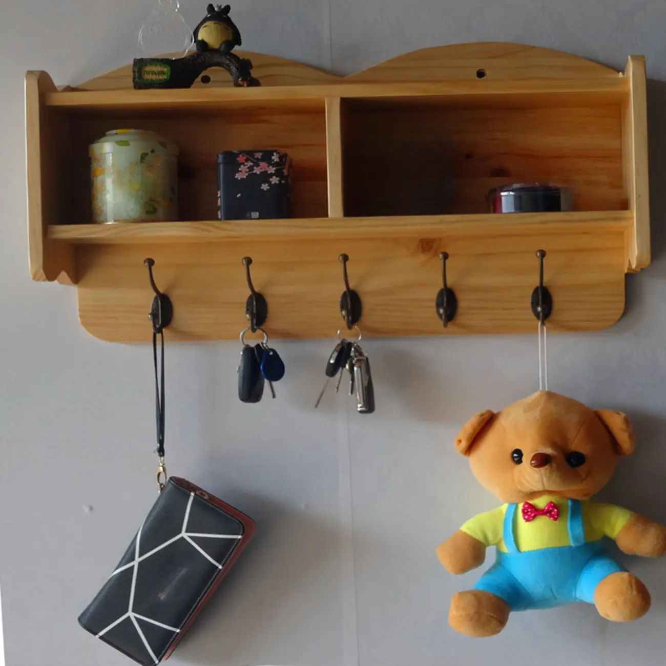 Practical Wooden Wall-Mounted Coat Rack with Hooks & Shelves Image - 22 | homeyfad