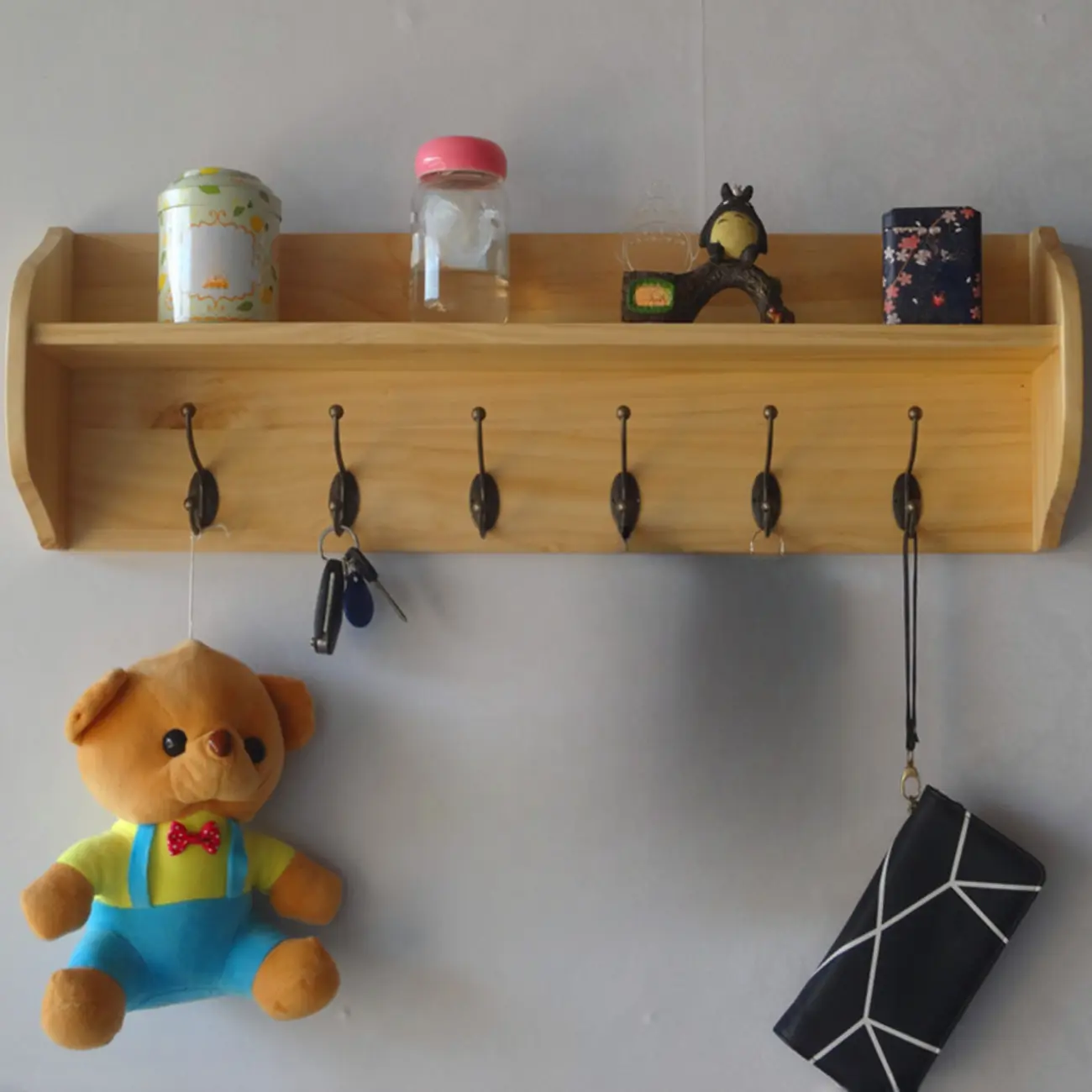 Practical Wooden Wall-Mounted Coat Rack with Hooks & Shelves Image - 27 | homeyfad