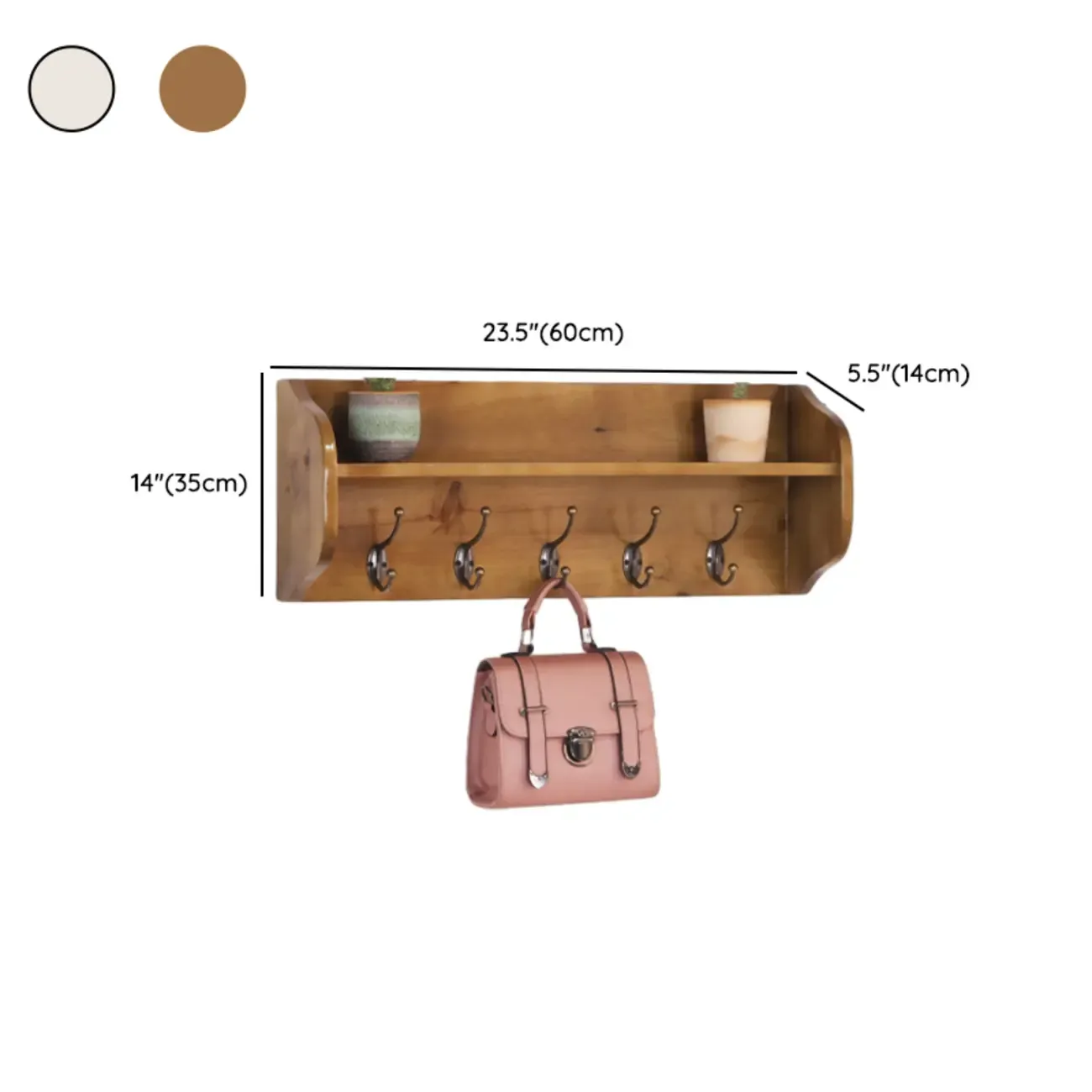 Practical Wooden Wall-Mounted Coat Rack with Hooks & Shelves #size