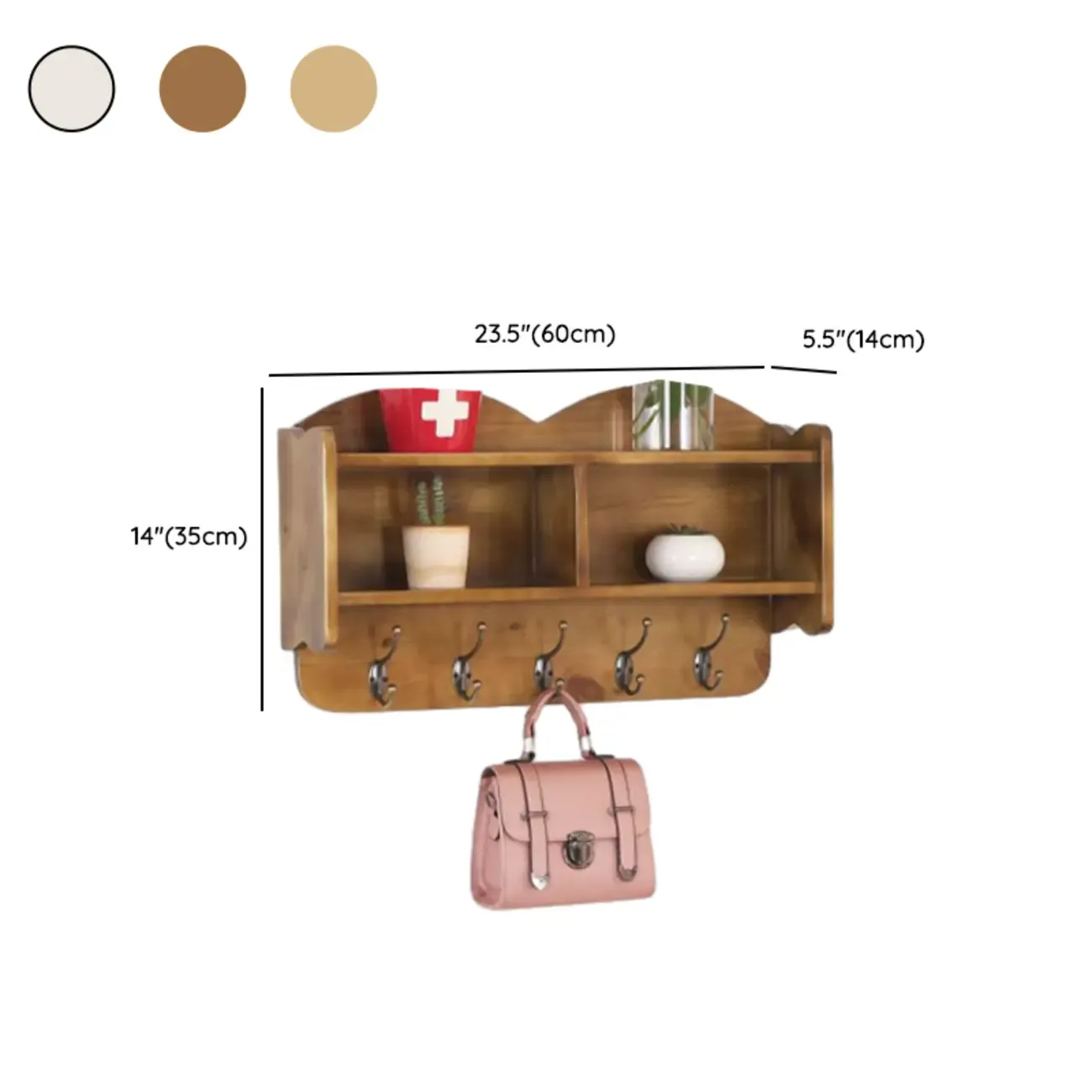 Practical Wooden Wall-Mounted Coat Rack with Hooks & Shelves Image - 29