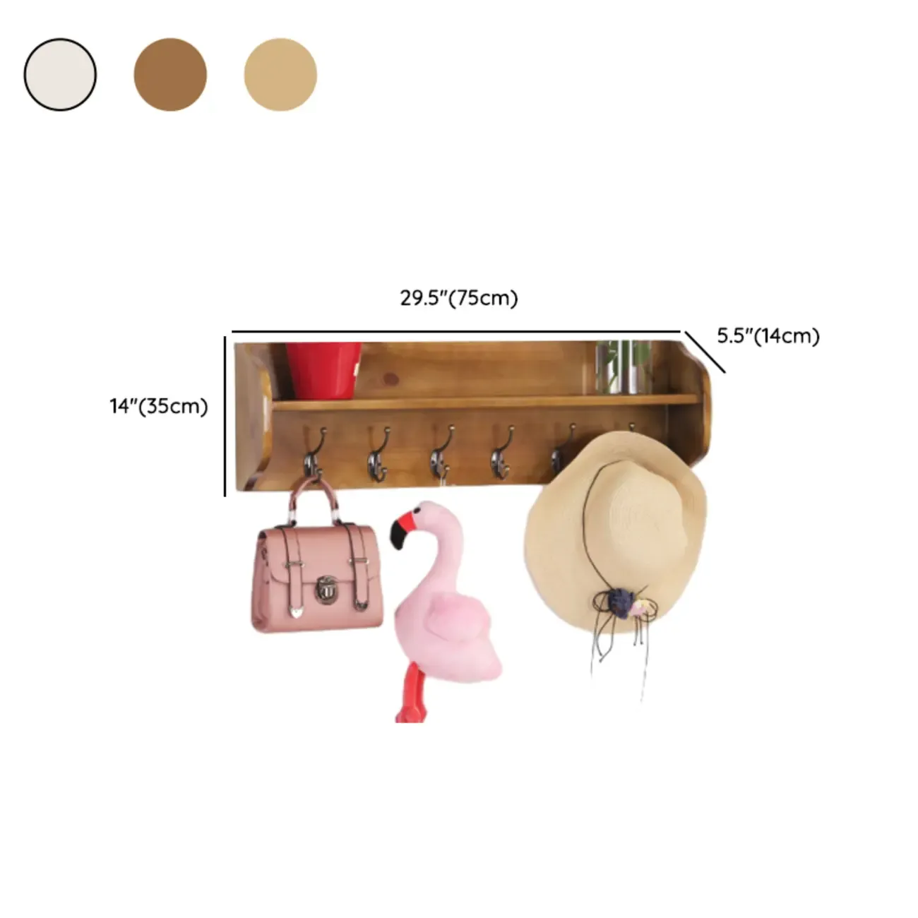 Practical Wooden Wall-Mounted Coat Rack with Hooks & Shelves Image - 30