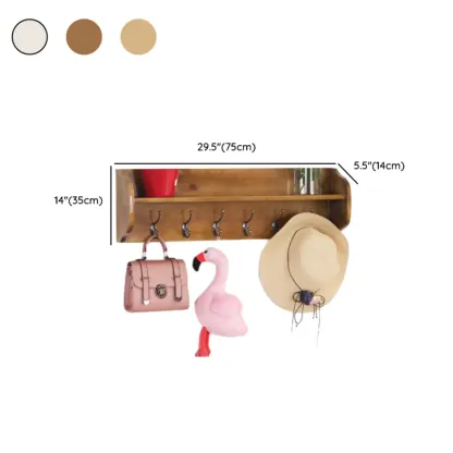 Practical Wooden Wall-Mounted Coat Rack with Hooks & Shelves Image - 30