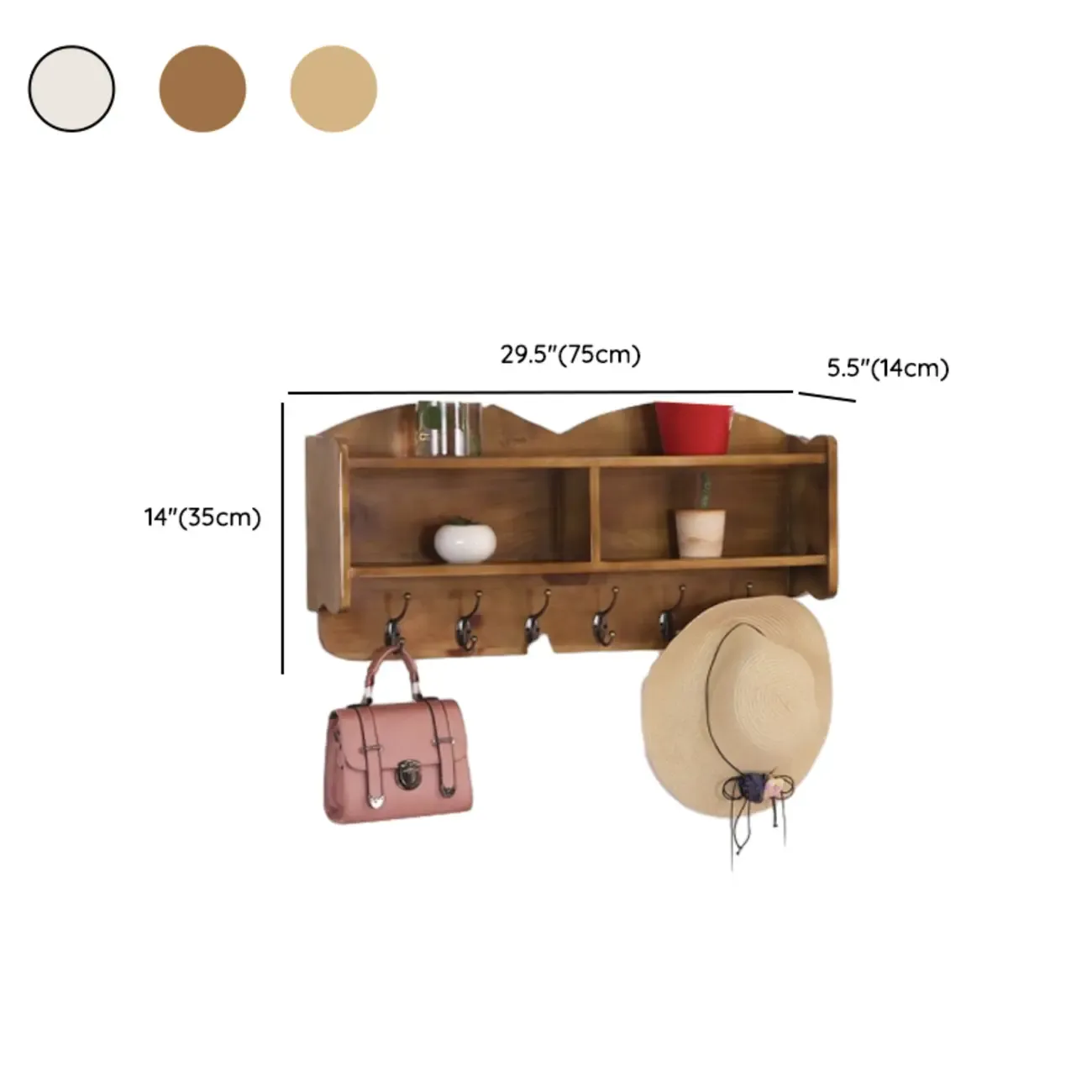 Practical Wooden Wall-Mounted Coat Rack with Hooks & Shelves Image - 31