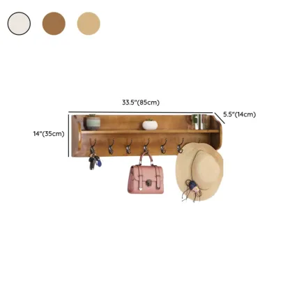 Practical Wooden Wall-Mounted Coat Rack with Hooks & Shelves Image - 32