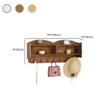 Practical Wooden Wall-Mounted Coat Rack with Hooks & Shelves Image - 33