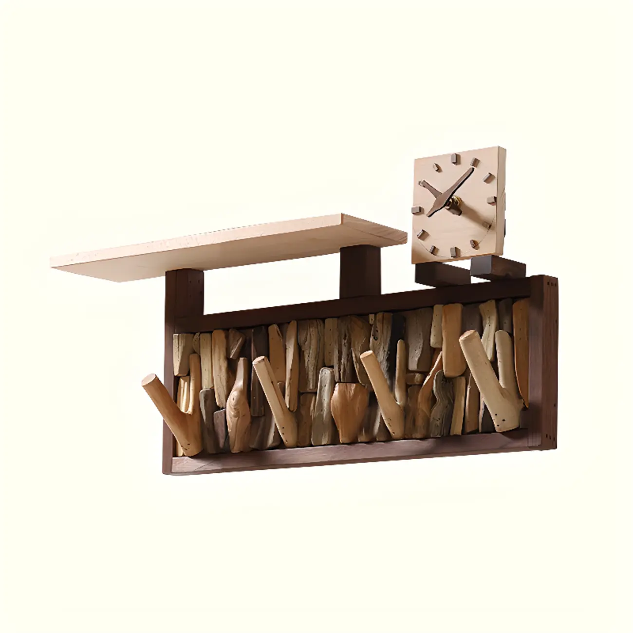 Rustic Wooden Wall-Mounted Coat Rack with Shelf Image - 2 | homeyfad