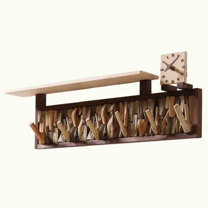 Rustic Wooden Wall-Mounted Coat Rack with Shelf Image - 5