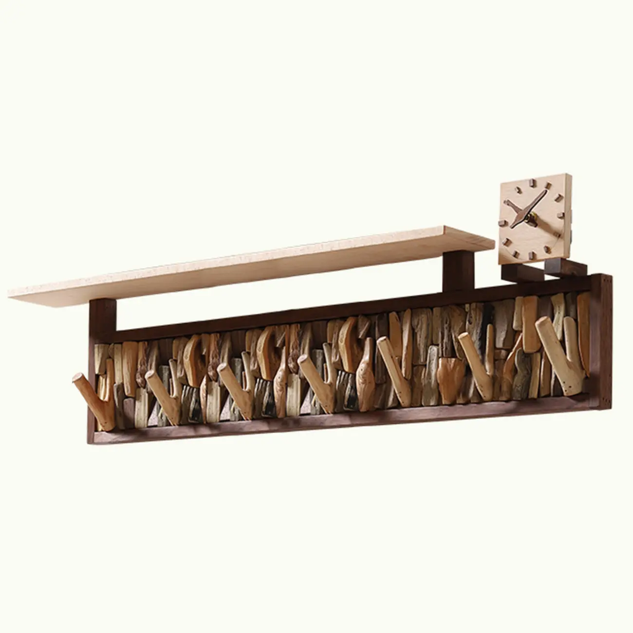 Rustic Wooden Wall-Mounted Coat Rack with Shelf Image - 7 | homeyfad