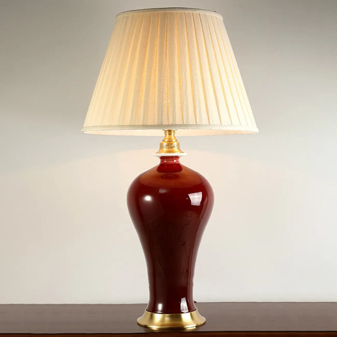 Red Geometric Ceramic Table Lamp With Button Switch And Fabric Shade Image - 9 | homeyfad