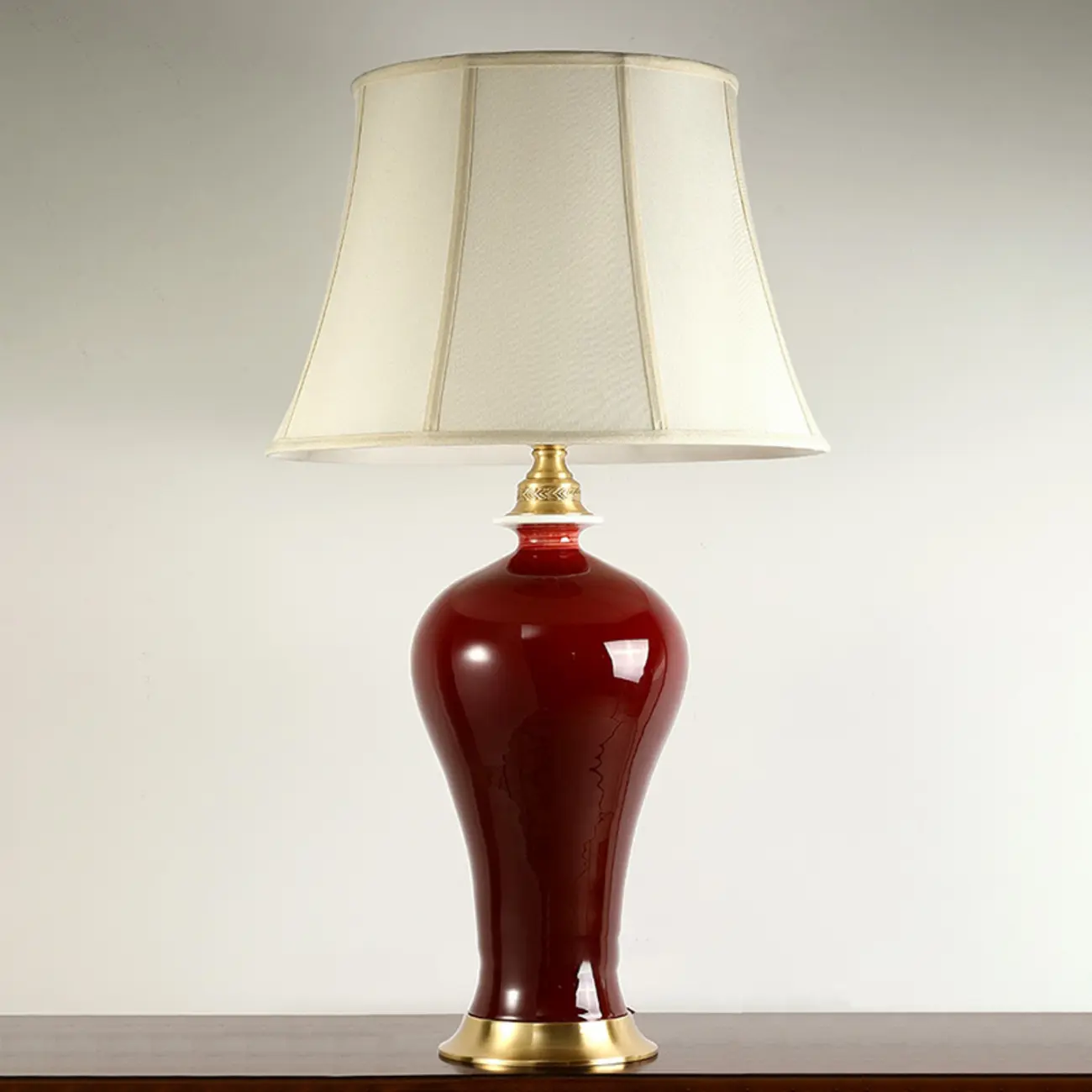 Red Geometric Ceramic Table Lamp With Button Switch And Fabric Shade Image - 10 | homeyfad