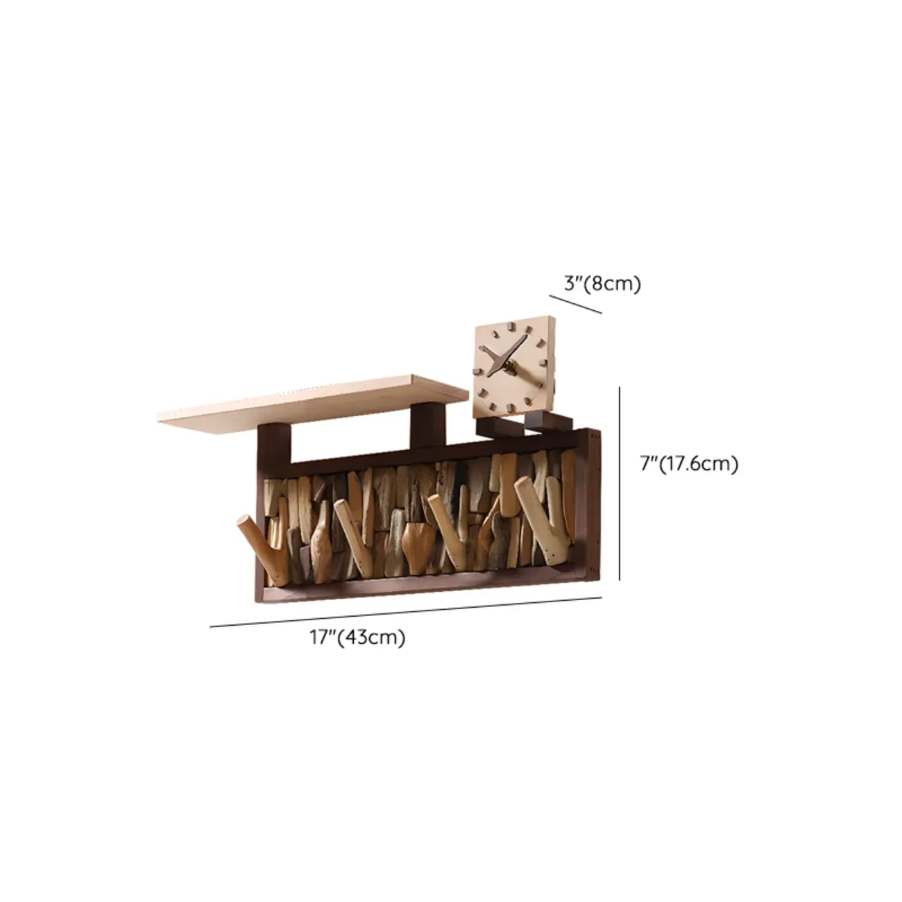 Rustic Wooden Wall-Mounted Coat Rack with Shelf #size