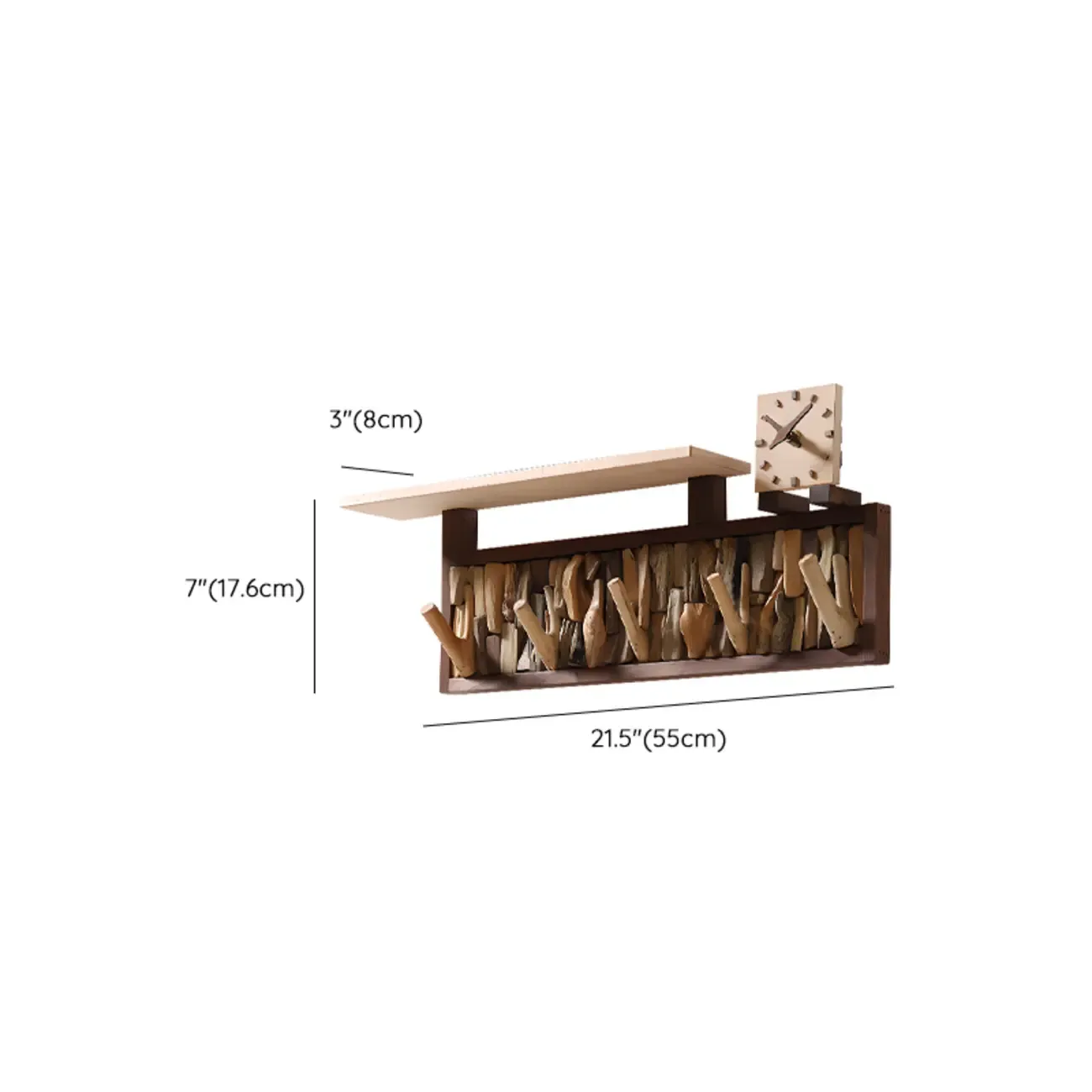 Rustic Wooden Wall-Mounted Coat Rack with Shelf Image - 13