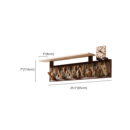 Rustic Wooden Wall-Mounted Coat Rack with Shelf Image - 14