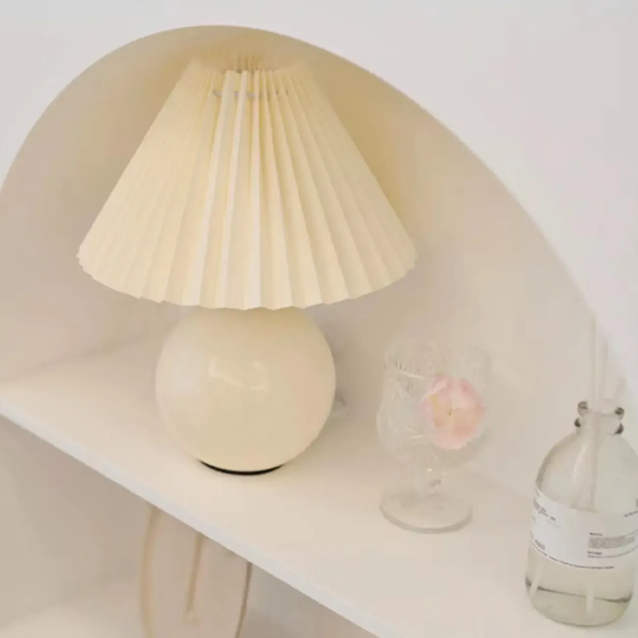 Modern Globe Ceramic Bedside Lamp With Beige Downward Shade Image - 2