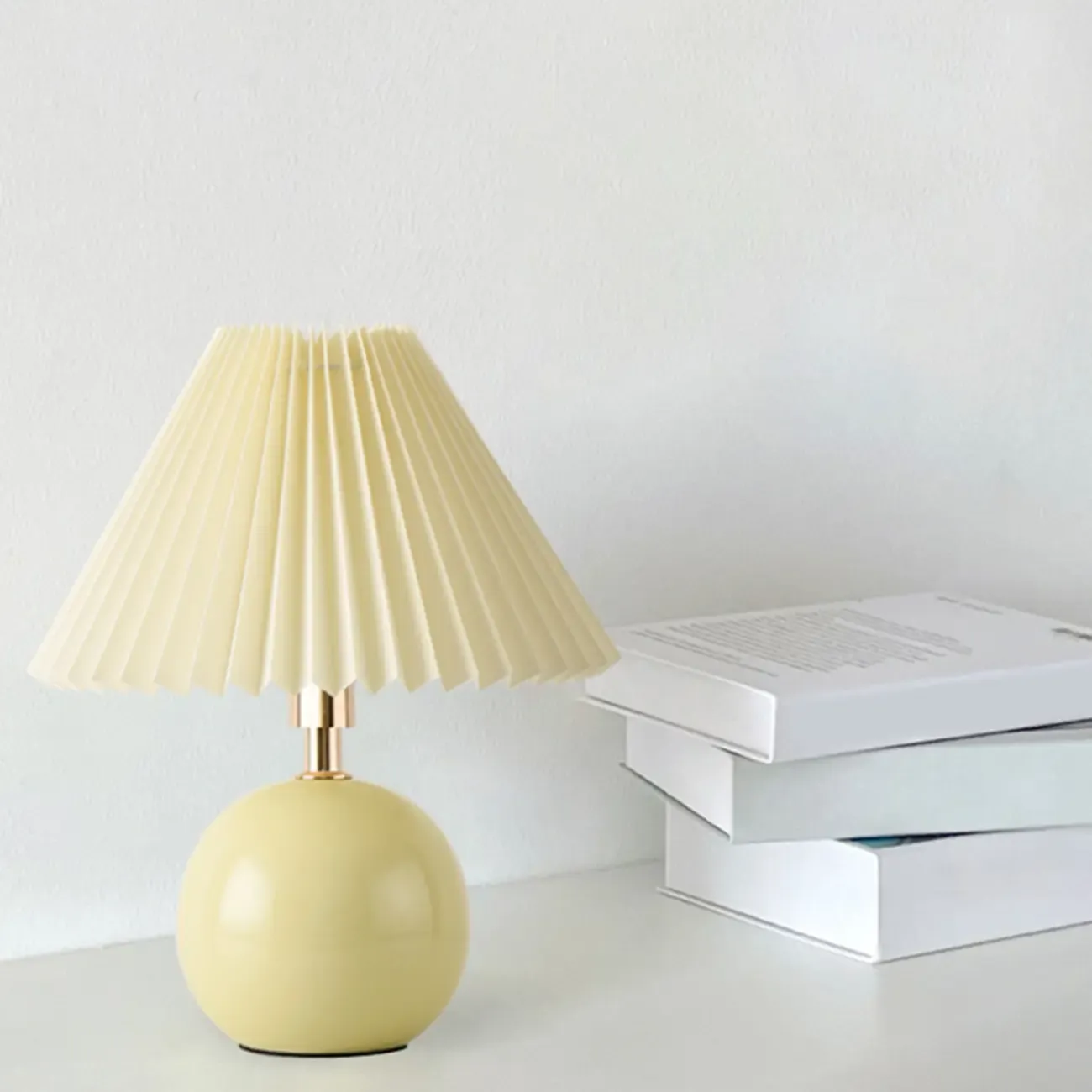 Modern Globe Ceramic Bedside Lamp With Beige Downward Shade Image - 4