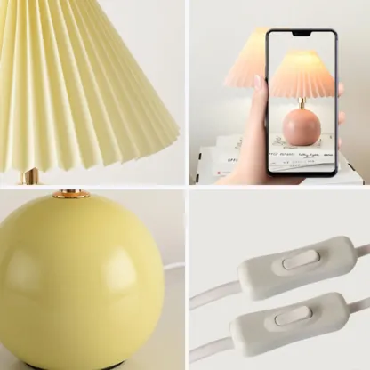 Modern Globe Ceramic Bedside Lamp With Beige Downward Shade Image - 6