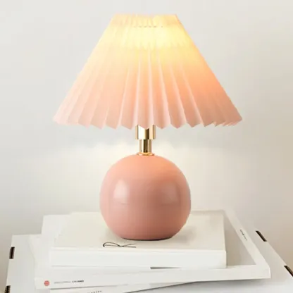 Modern Globe Ceramic Bedside Lamp With Beige Downward Shade Image - 8