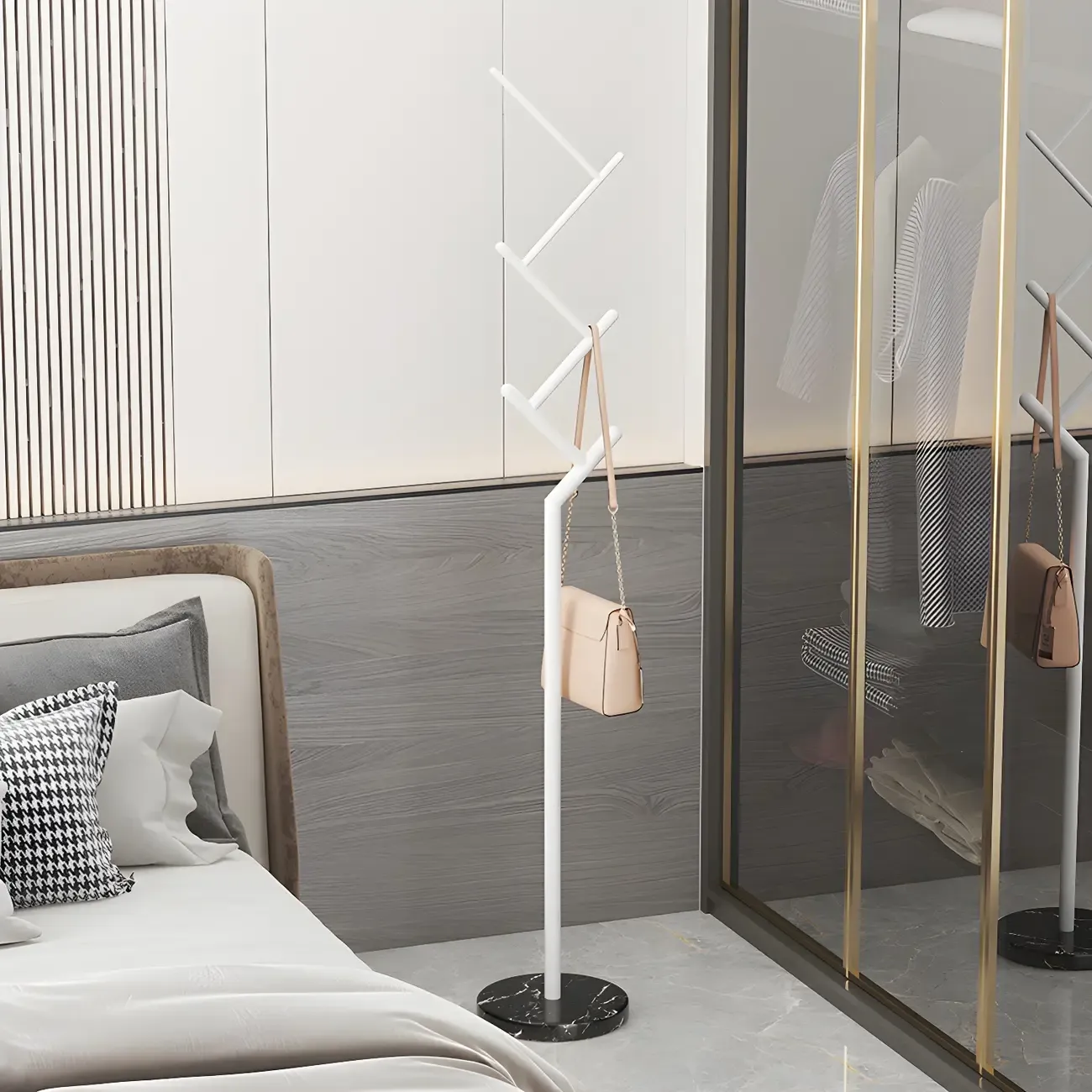 Freestanding Modern Metal Coat Rack with Hooks Image - 7