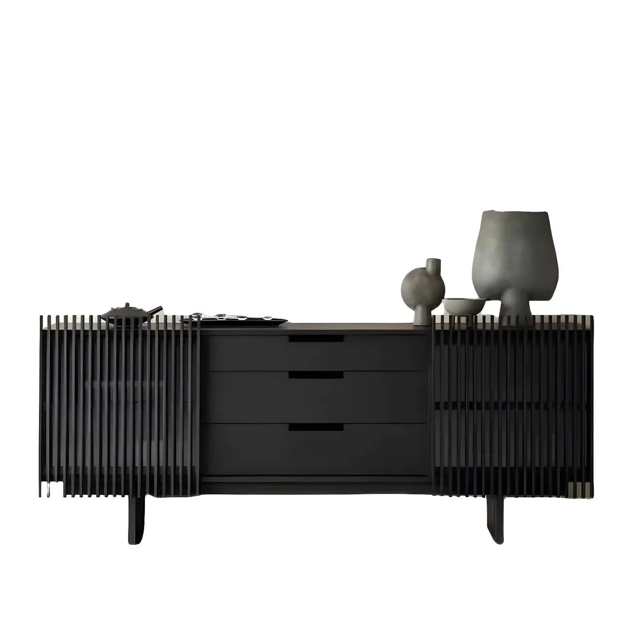Black Wooden Buffet Table with Sliding Doors and Drawers Image - 2 | homeyfad