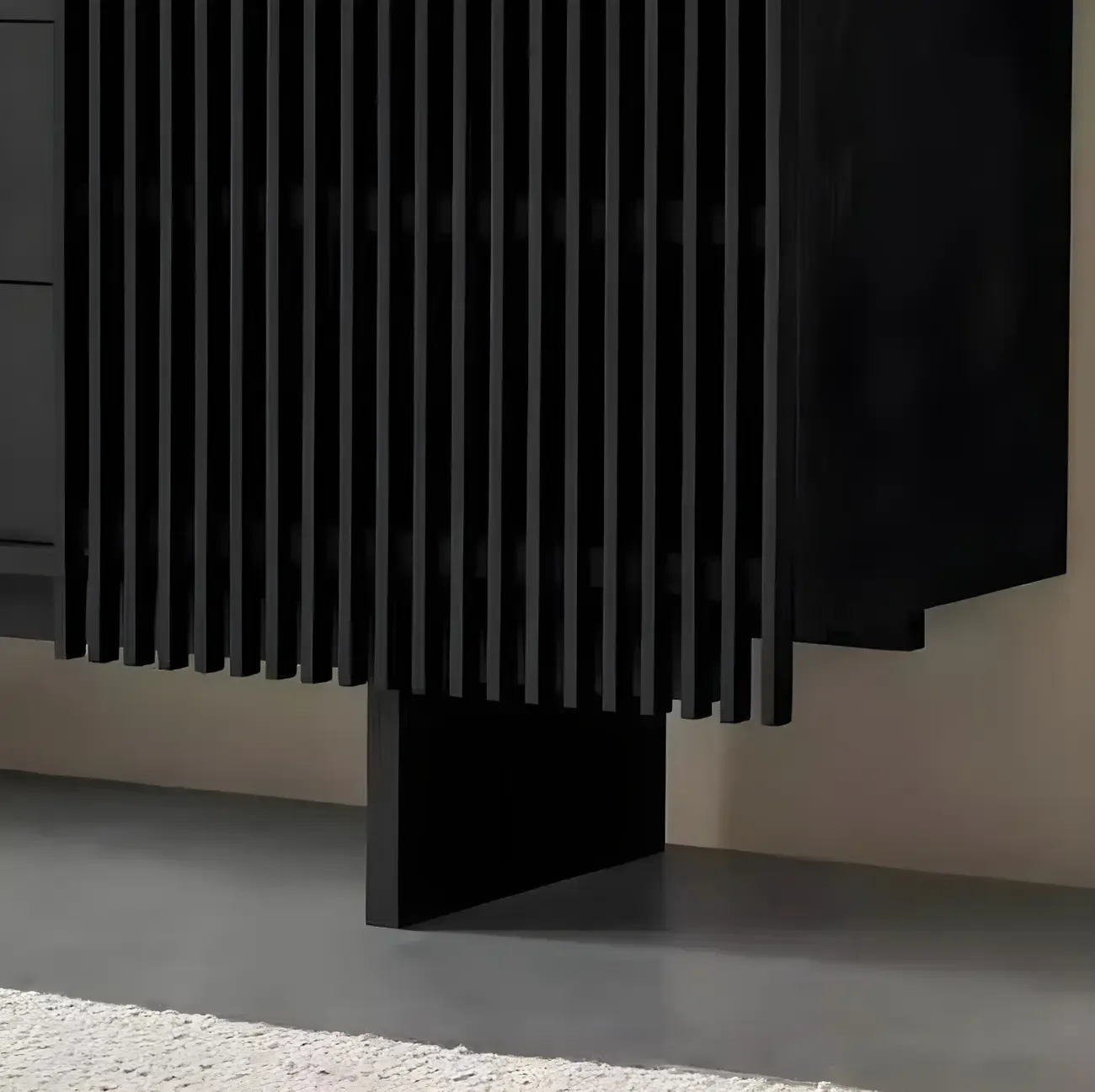 Black Wooden Buffet Table with Sliding Doors and Drawers Image - 6