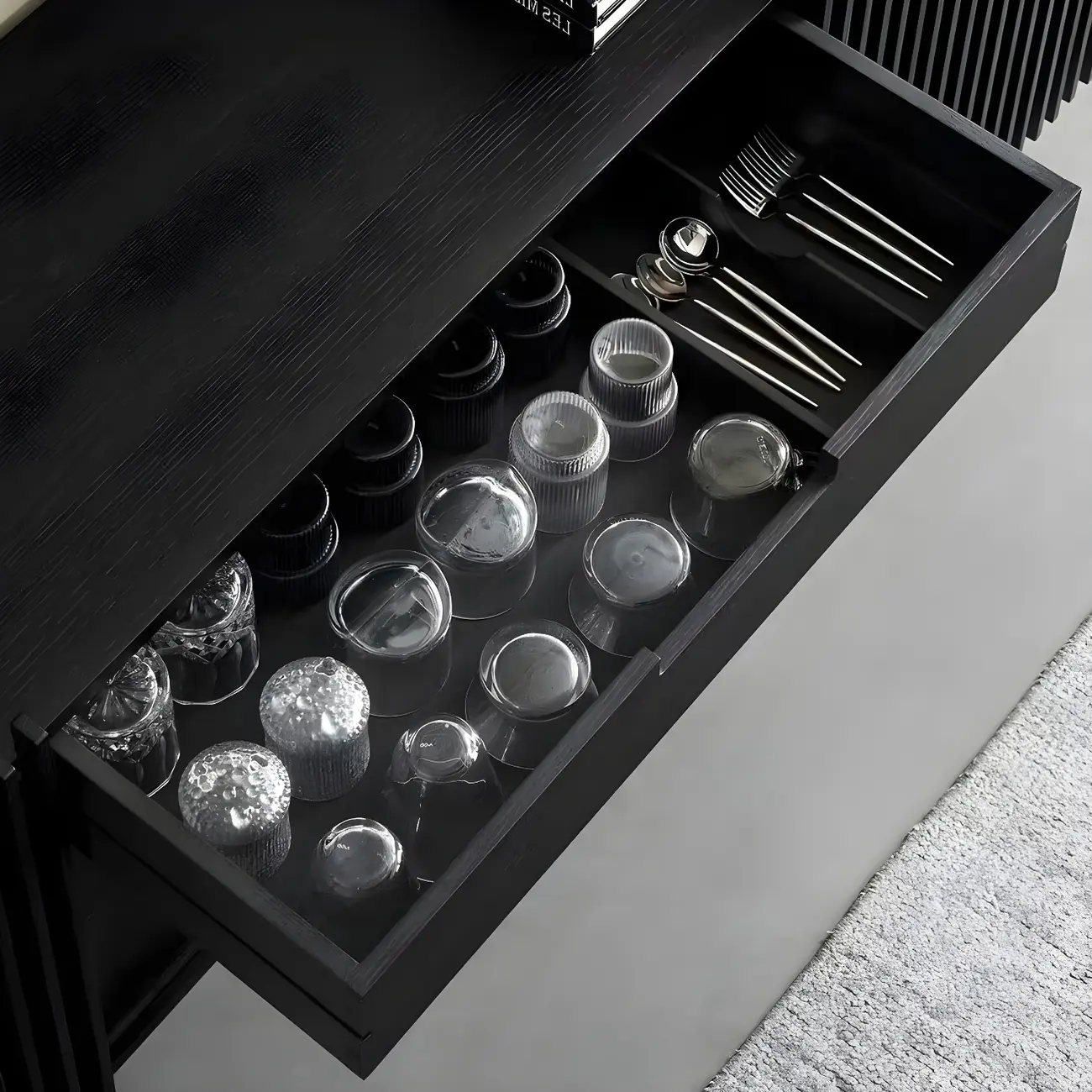 Black Wooden Buffet Table with Sliding Doors and Drawers Image - 9 | homeyfad