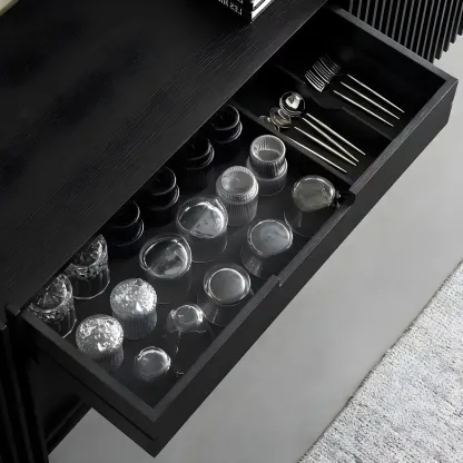 Black Wooden Buffet Table with Sliding Doors and Drawers Image - 9