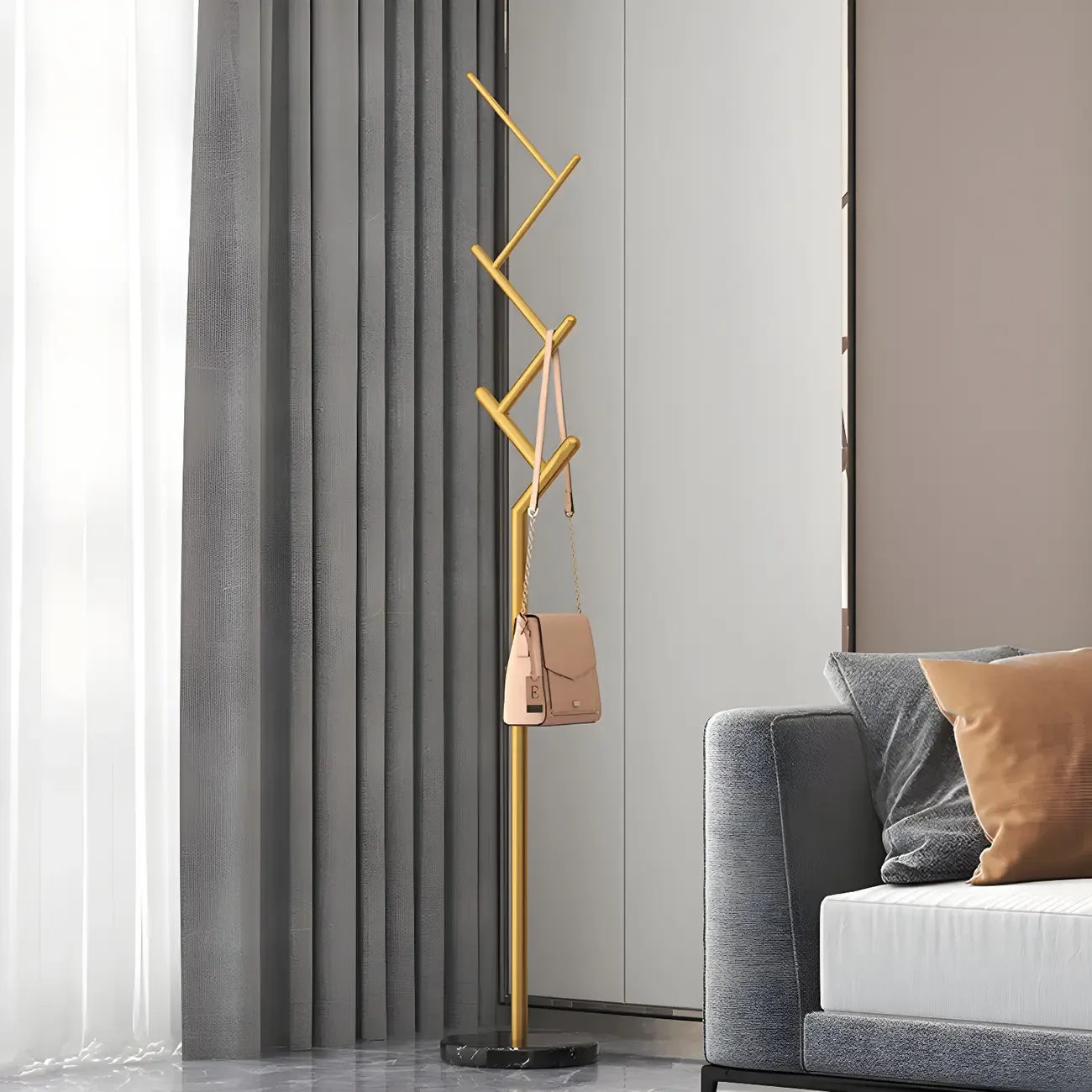 Freestanding Modern Metal Coat Rack with Hooks Image - 16