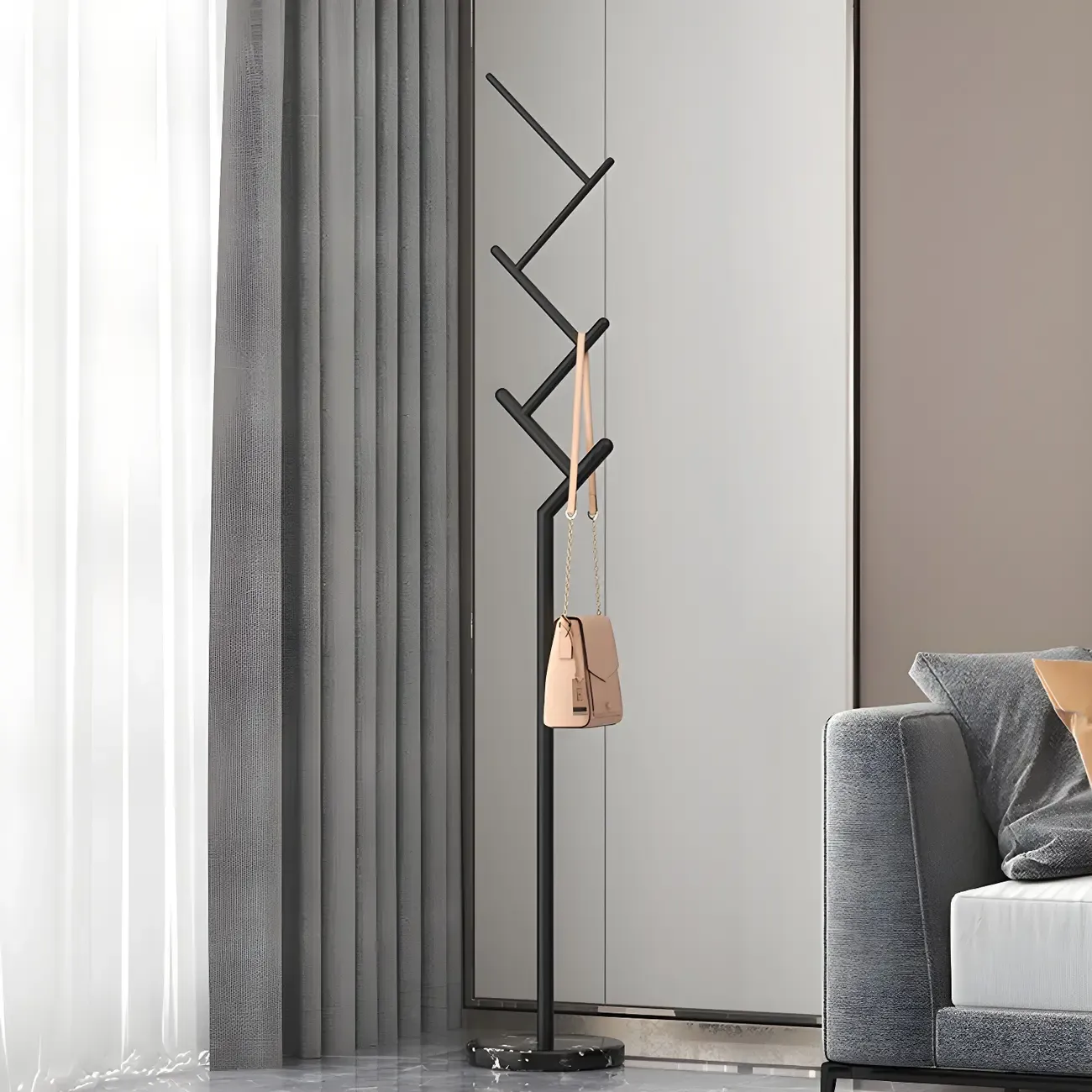 Freestanding Modern Metal Coat Rack with Hooks Image - 18