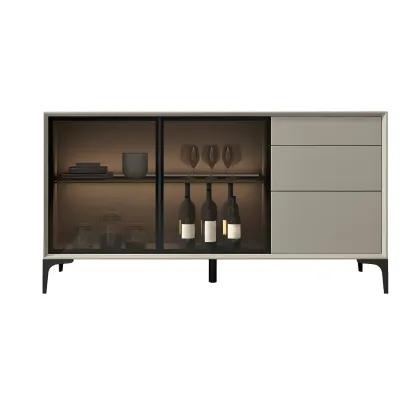 Modern Grey Sideboard with Glass Doors and Drawers Image - 2