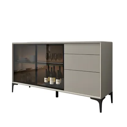 Modern Grey Sideboard with Glass Doors and Drawers Image - 7