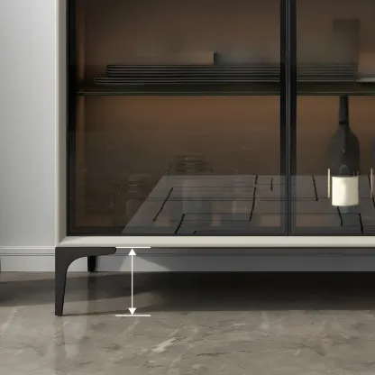 Modern Grey Sideboard with Glass Doors and Drawers Image - 8