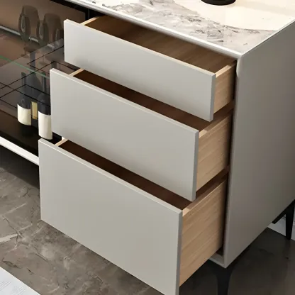 Modern Grey Sideboard with Glass Doors and Drawers Image - 9