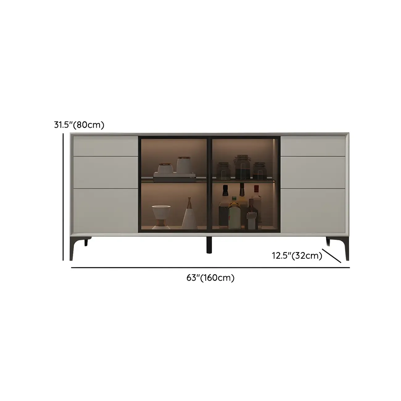 Modern Grey Sideboard with Glass Doors and Drawers Image - 12