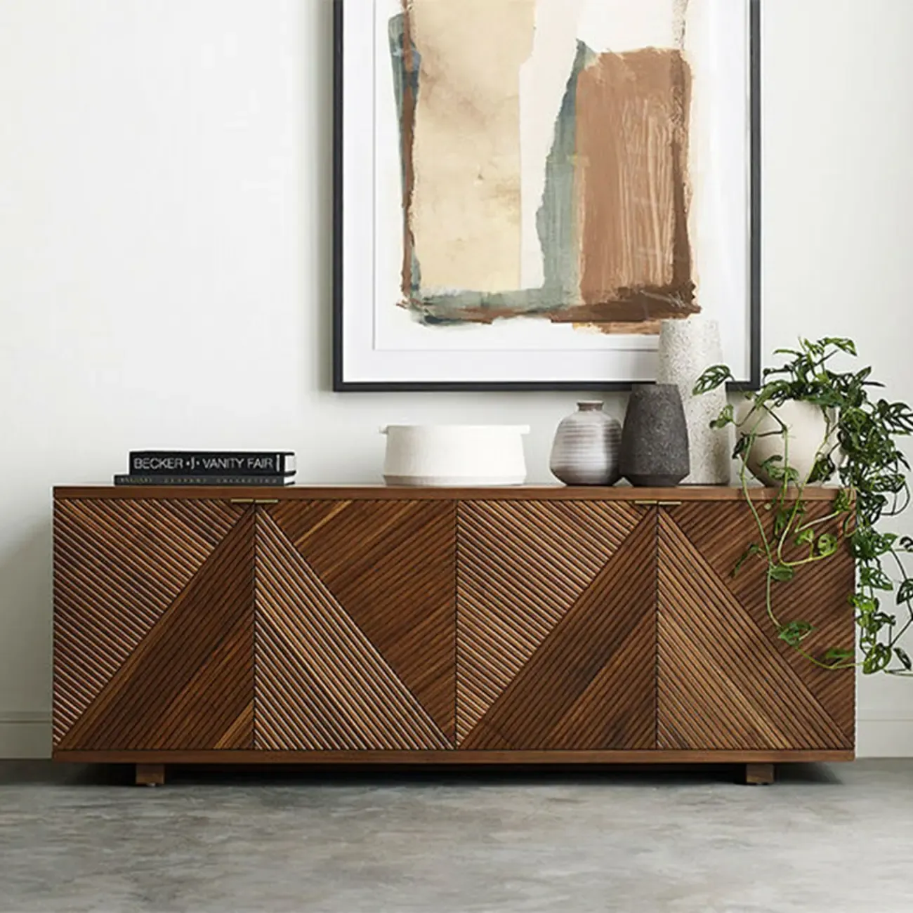 Oriental Black/Walnut Wooden Sideboard with Drawers Image - 1