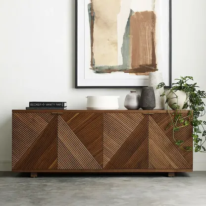 Oriental Black/Walnut Wooden Sideboard with Drawers Image - 1