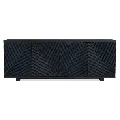 Oriental Black/Walnut Wooden Sideboard with Drawers Image - 3