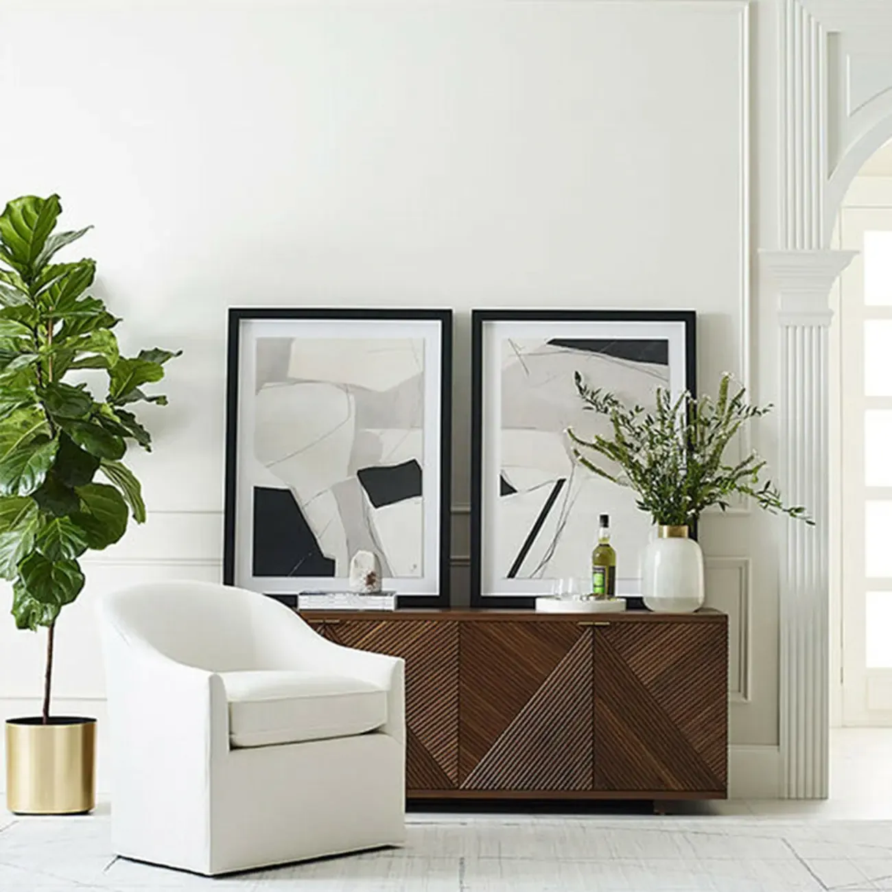 Oriental Black/Walnut Wooden Sideboard with Drawers Image - 5