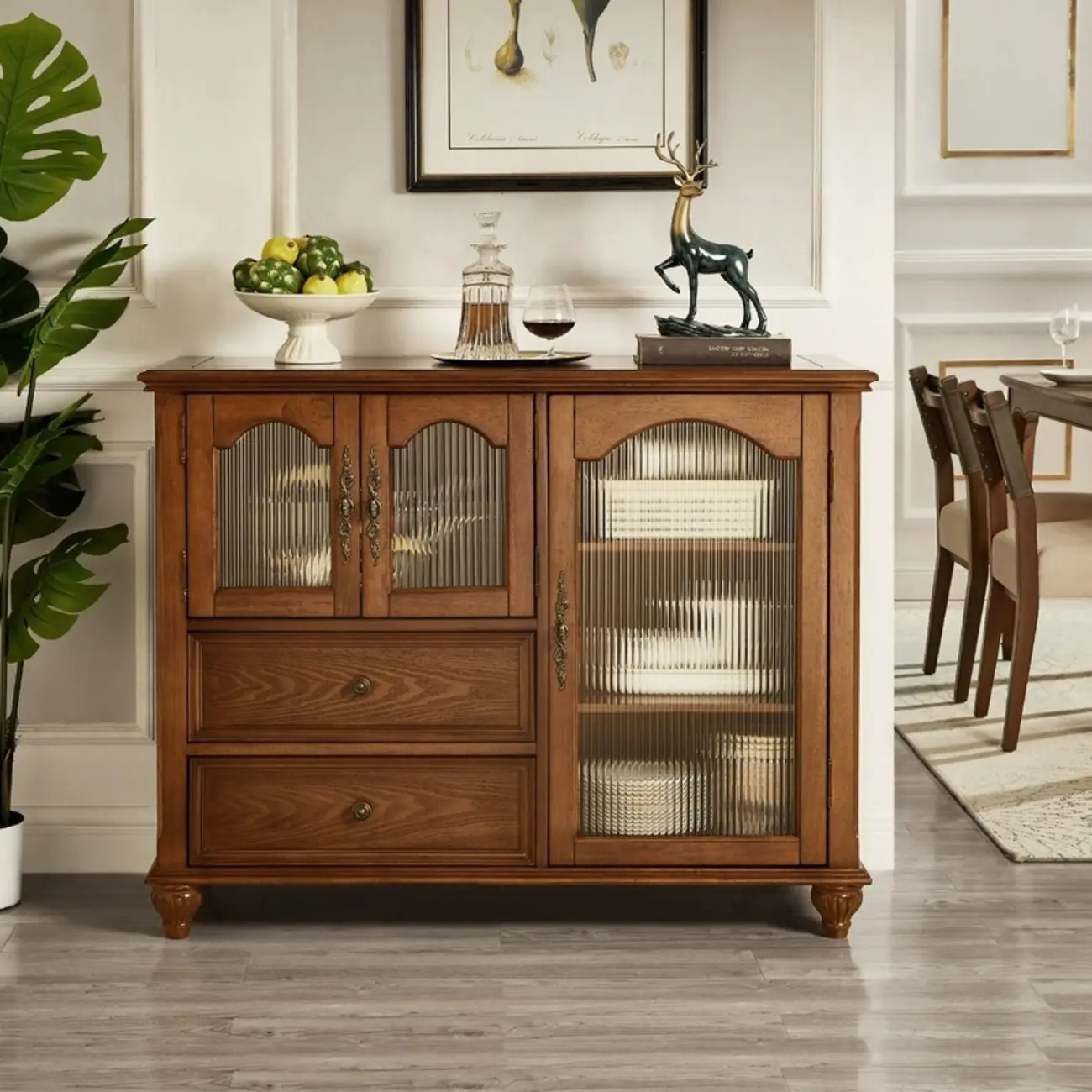 Traditional Wooden Sideboard with Glass Doors and Cabinets Image - 1 | homeyfad