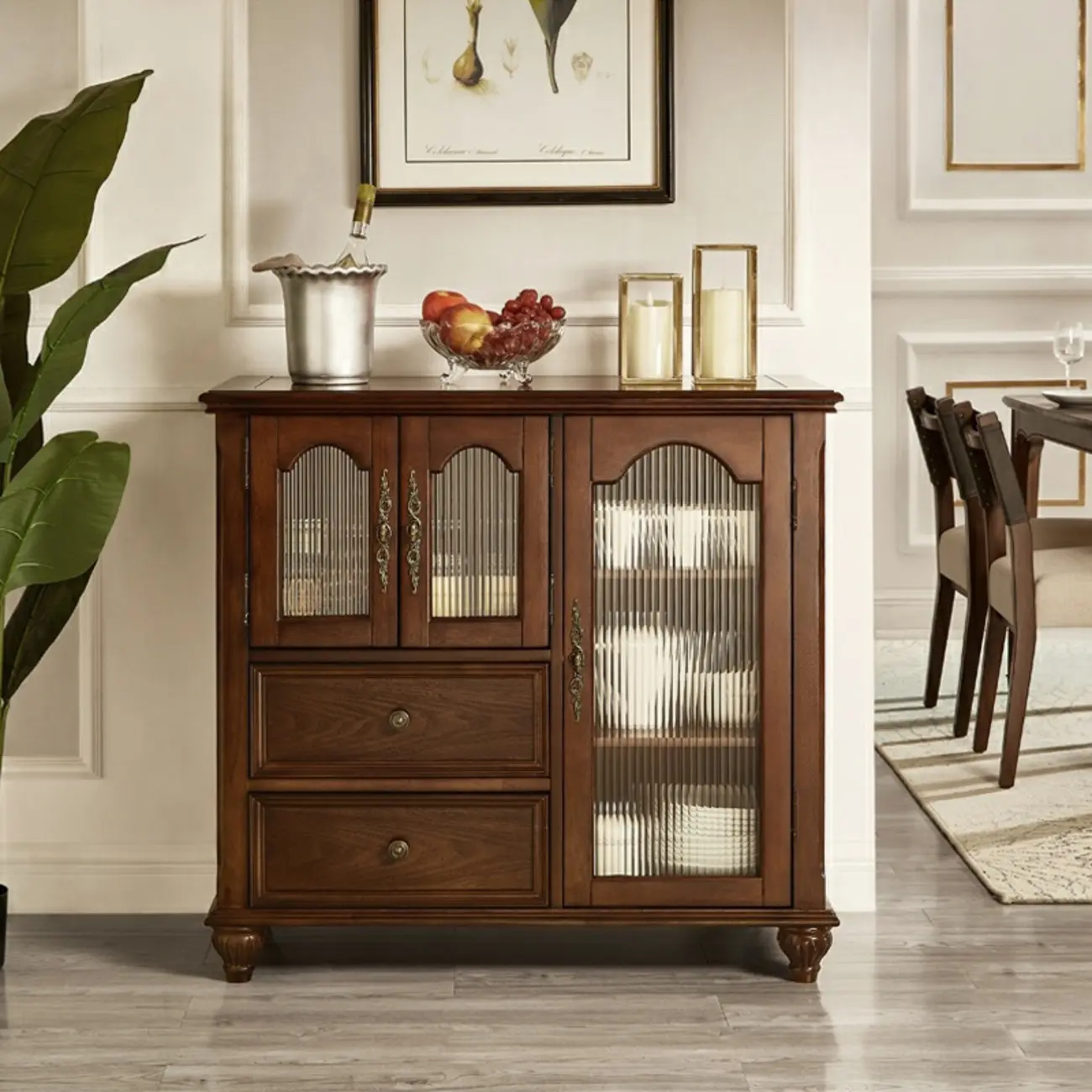 Traditional Wooden Sideboard with Glass Doors and Cabinets Image - 3 | homeyfad
