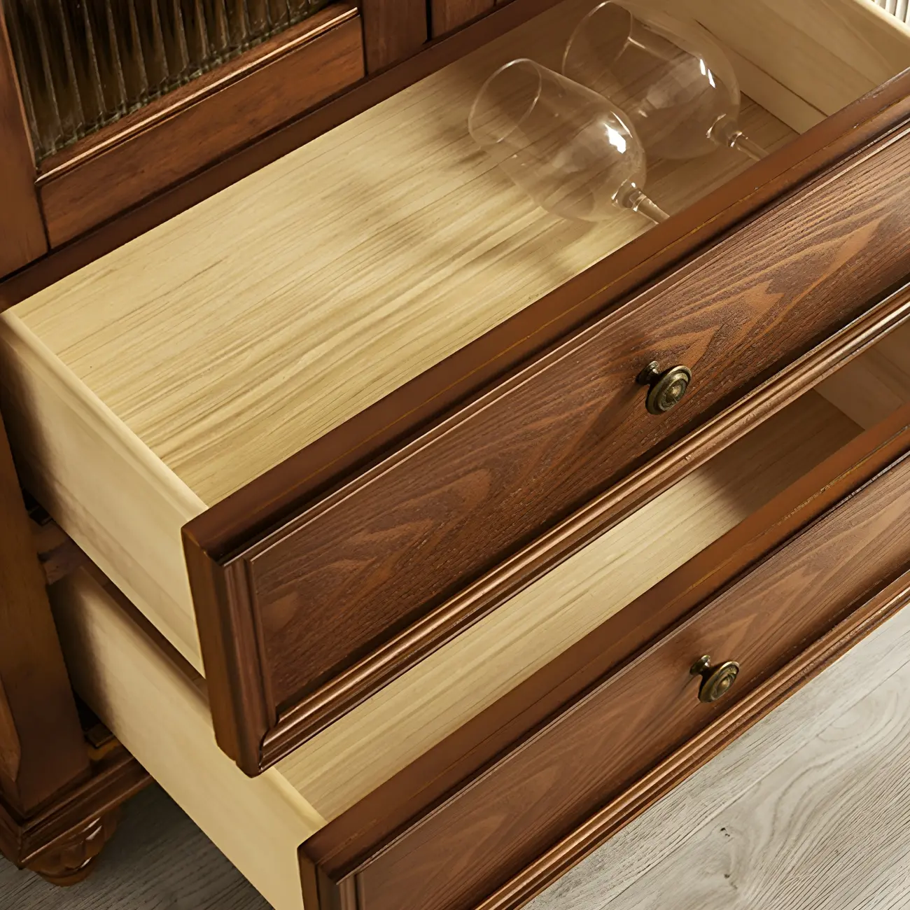 Traditional Wooden Sideboard with Glass Doors and Cabinets Image - 6 | homeyfad